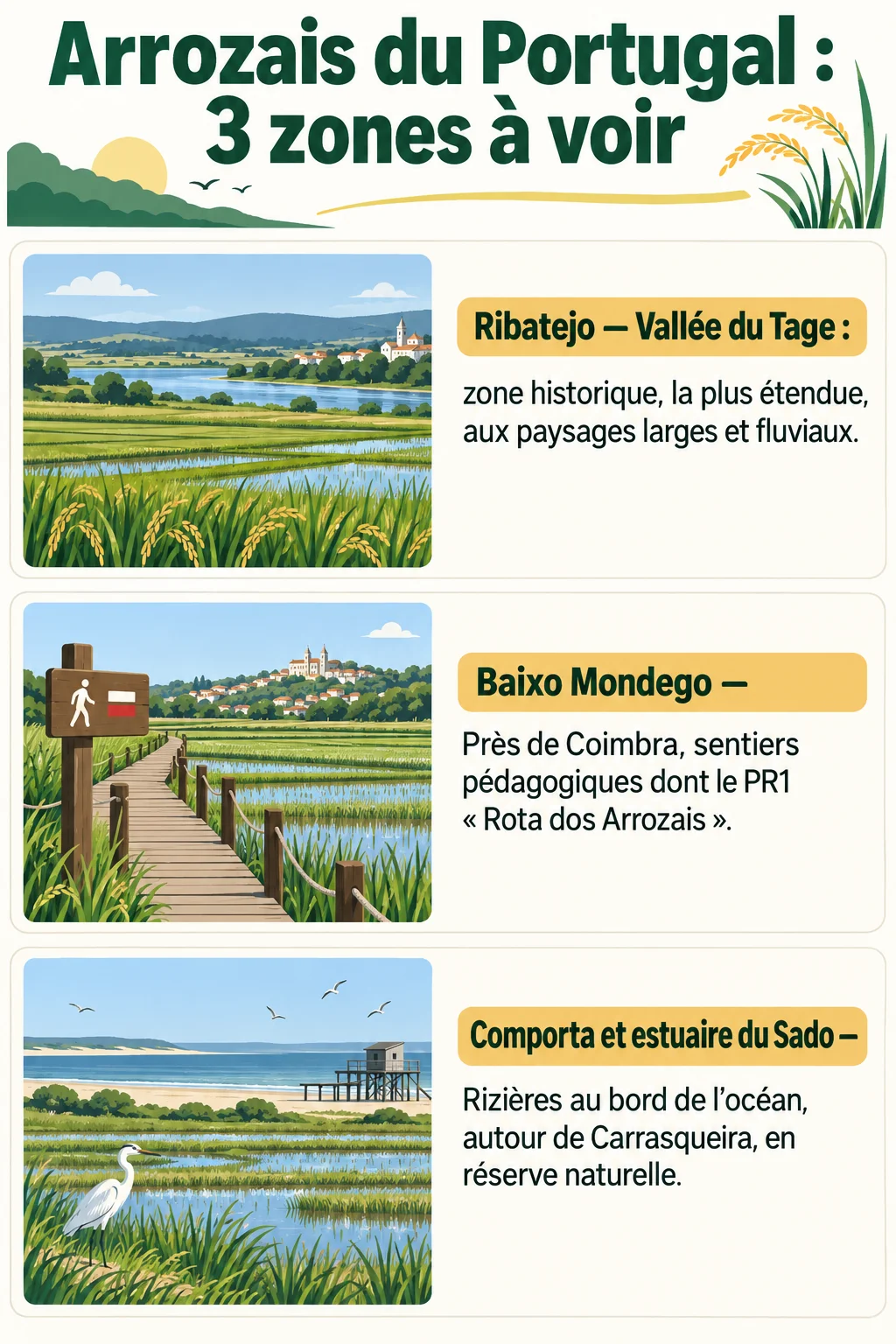 Arrozais du Portugal : 3 zones à voir : Ribatejo, Baixo Mondego, Comporta et estuaire du Sado