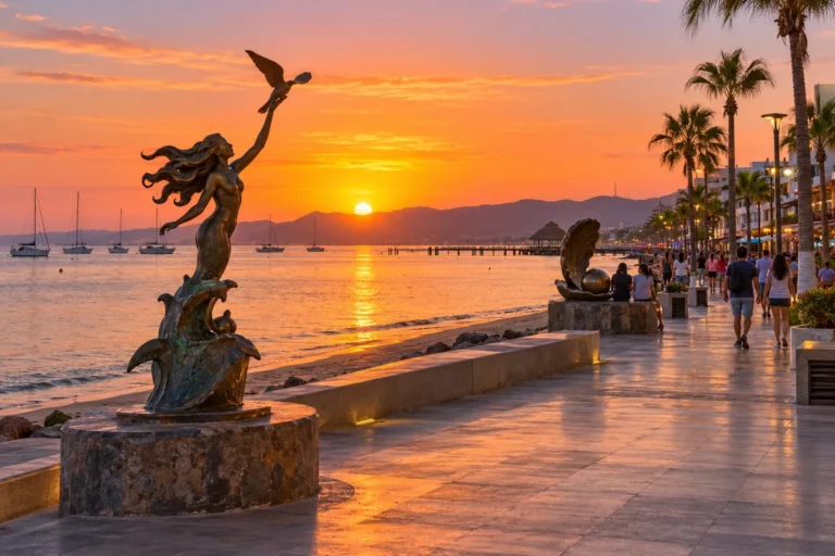 Le malecón de La Paz au coucher de soleil, face à la mer de Cortez