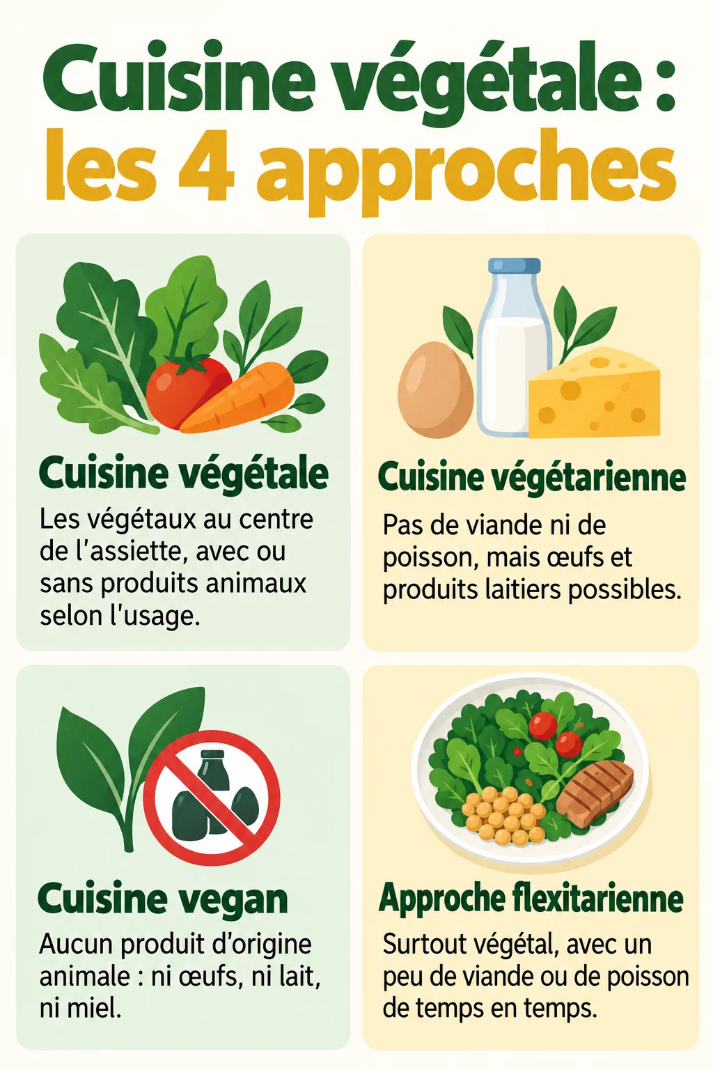 Cuisine végétale : les 4 approches : Cuisine végétale, Cuisine végétarienne, Cuisine vegan, Approche flexitarienne